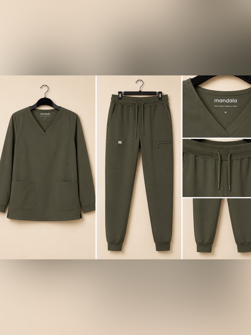 Women's Olive V-Neck scrub Top & Jogger Set — Relaxed V-Neck - Picture 3 of 3